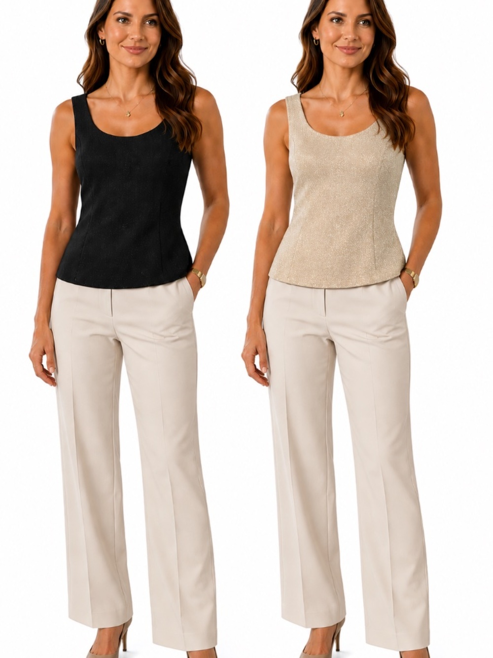 TWO Kasper tops sleeveless 6 feminine work office corporate luxury capsule boxy